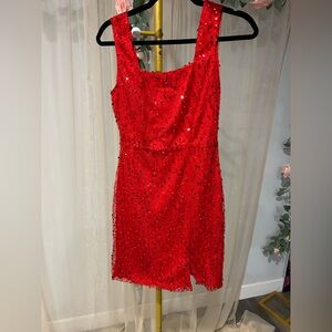 Elegant Red Sequin Mini Dress